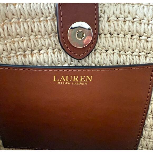 Lauren Ralph Lauren Leather Trim Straw Medium M Nicki Crossbody Bag Natural - Picture 7 of 9